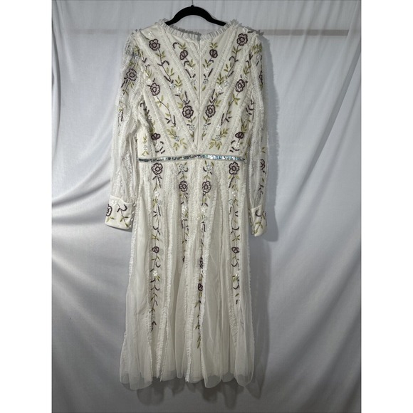 NWT Mac Duggal [ 12 ] 9133 Long Sleeve Embroidered Wrap‎ Midi Dress Ivory J1432 - Picture 12 of 14